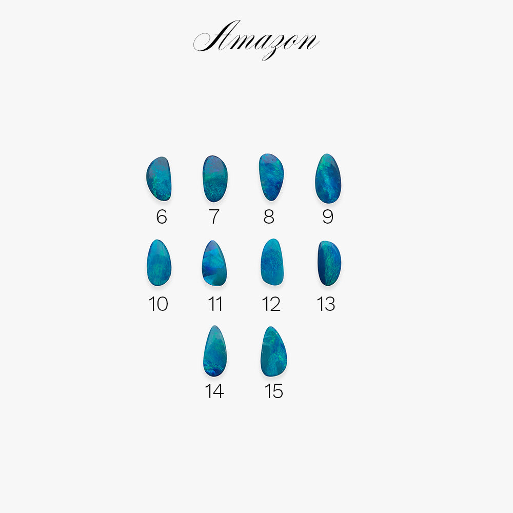Set of blue nail samples with numbers on a white background, featuring the Amazon series.