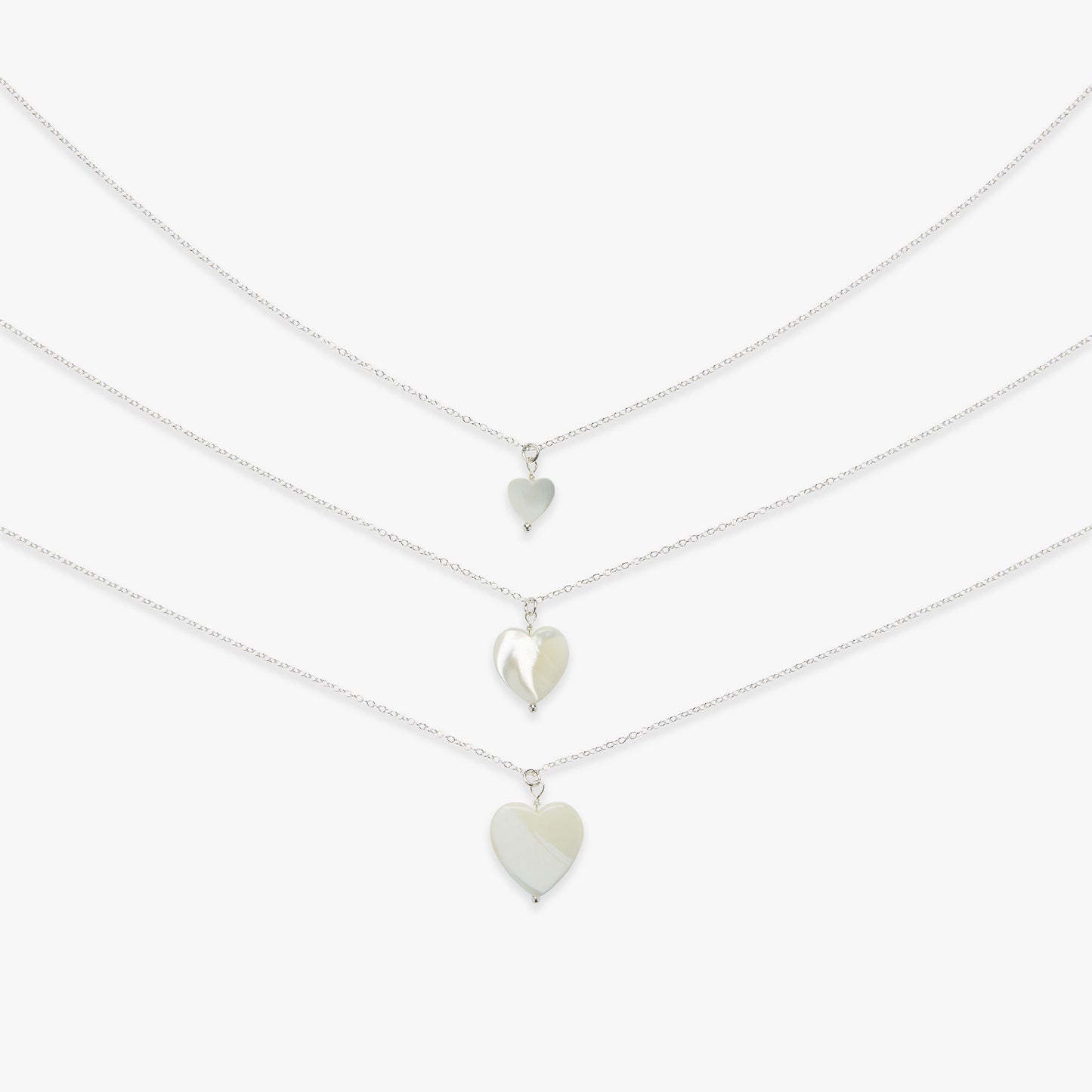 Mother of pearl heart charm necklace silver