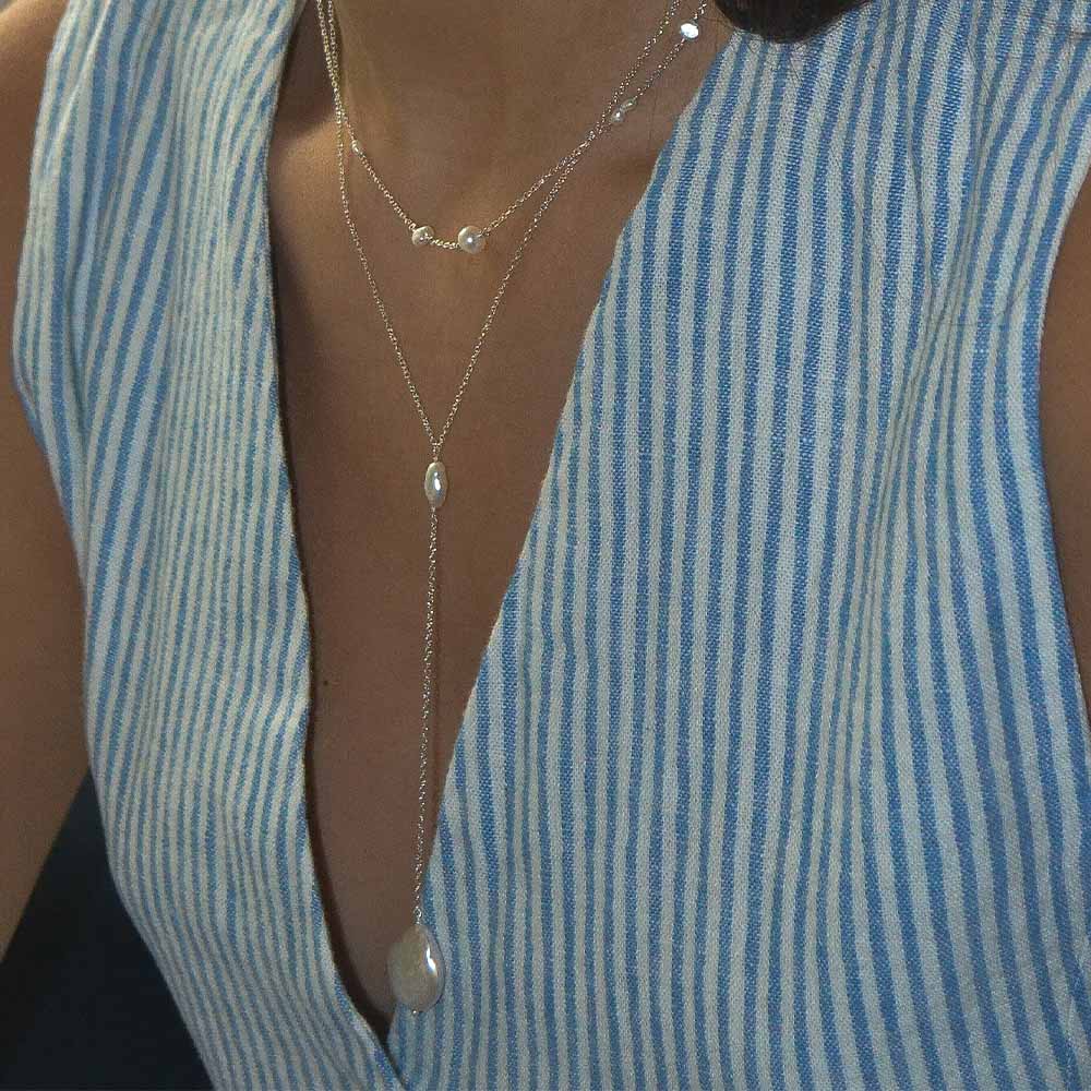 Ev Lariat Ketting Sterling Zilver | Barokparels | Koi Atelier