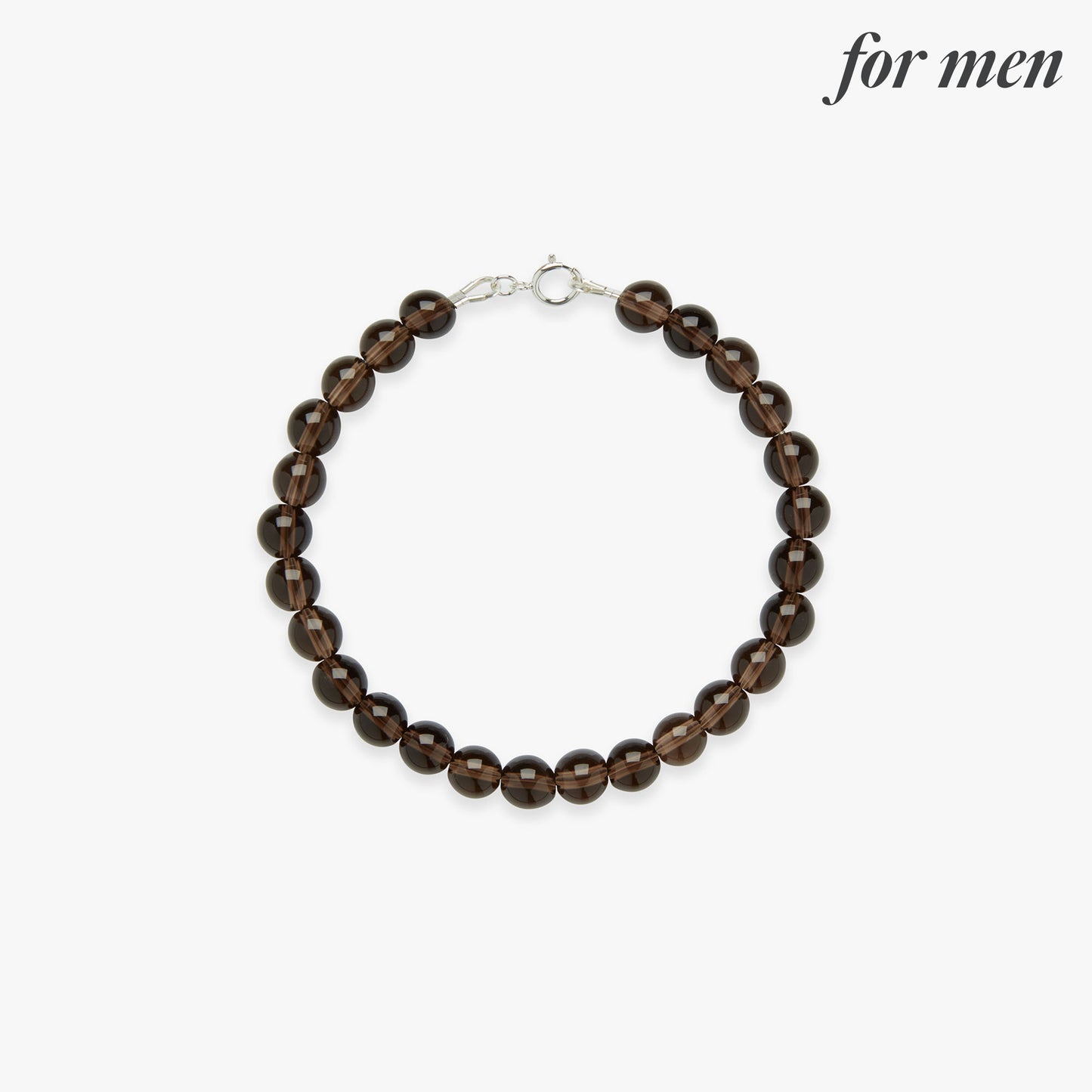 Brown beaded necklace on a white background with 'for men' text.