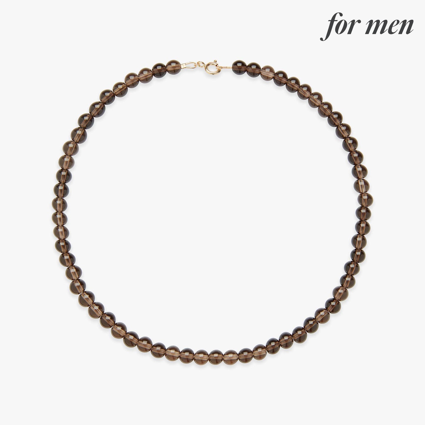 Brown beaded necklace on a white background with 'for men' text.