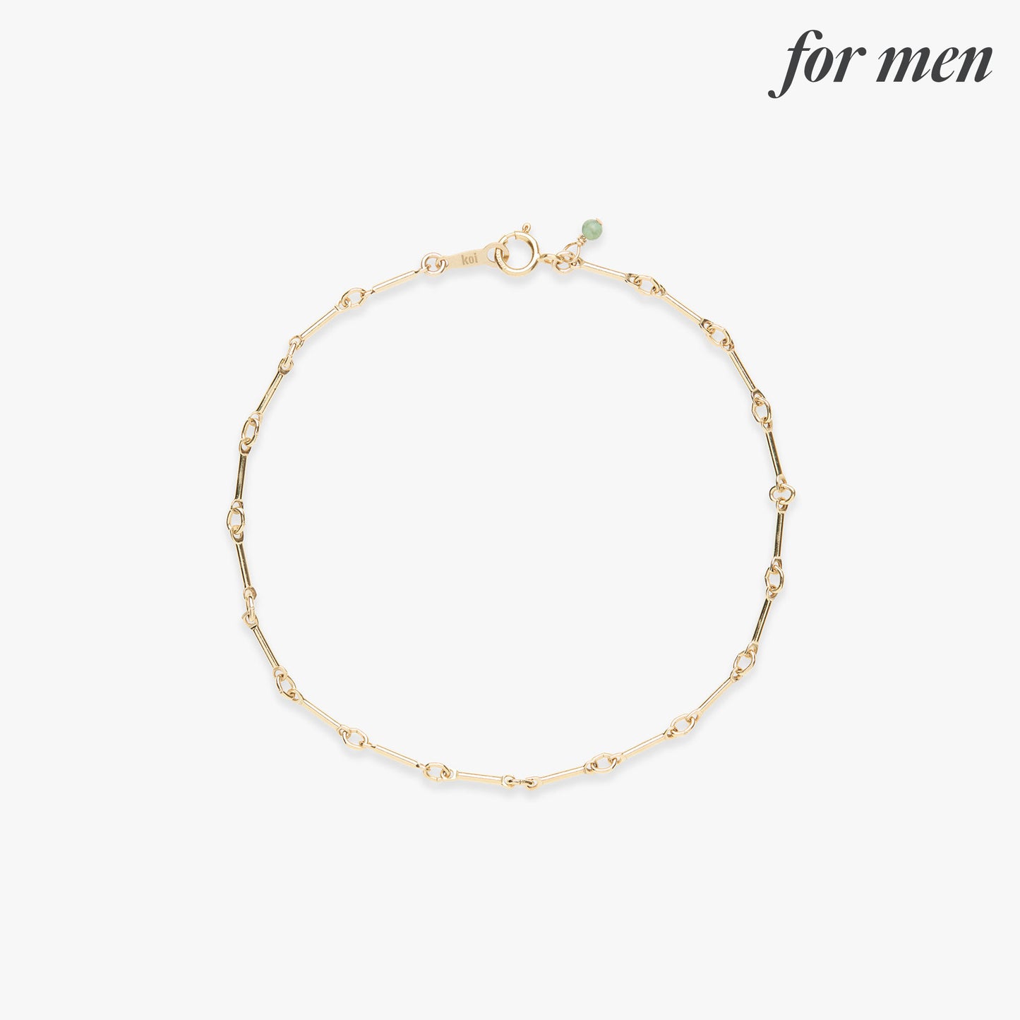 Gold necklace on a white background with 'for men' text.