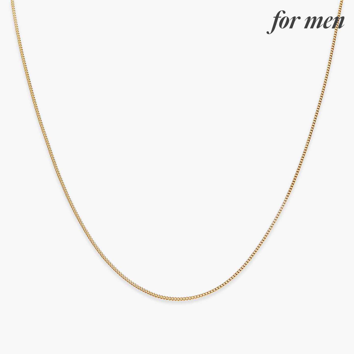 Gold chain necklace on a white background with 'for men' text.