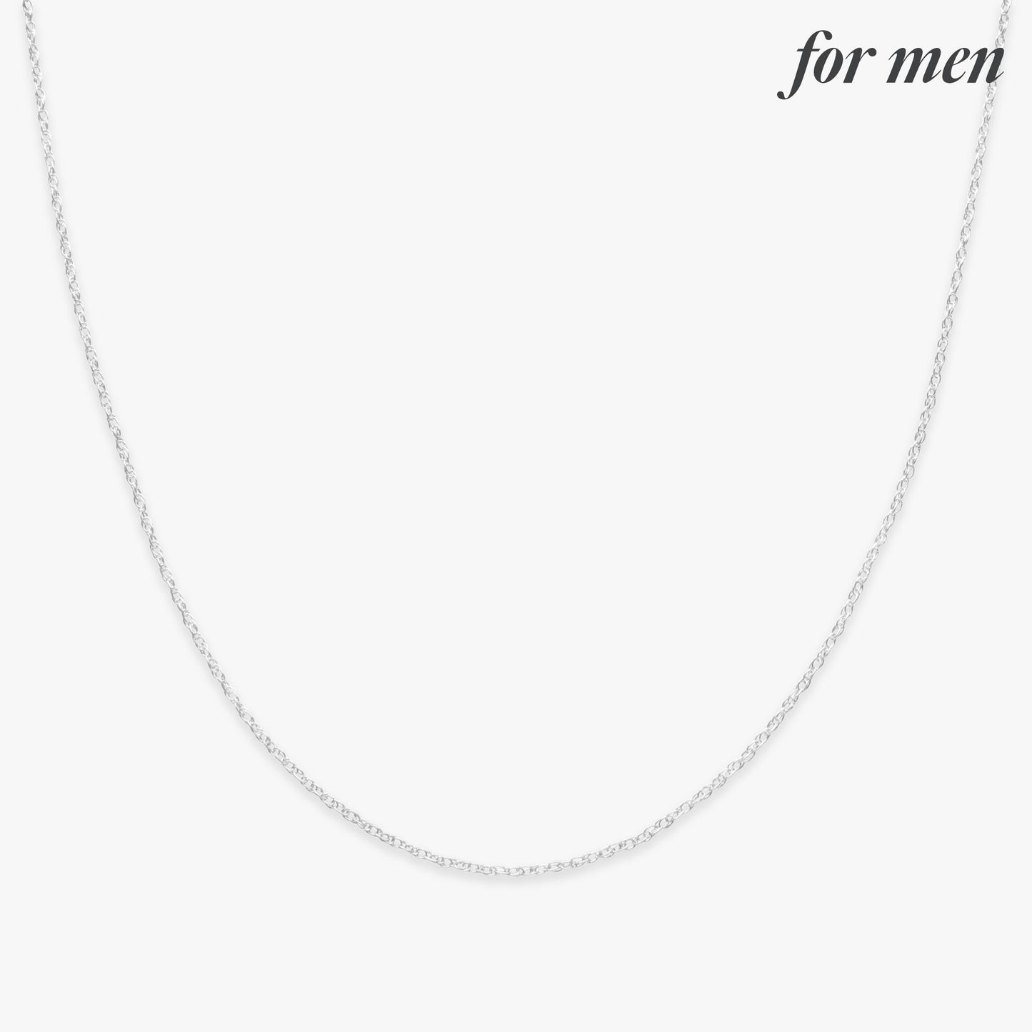 Silver chain necklace on a white background with 'for men' text.