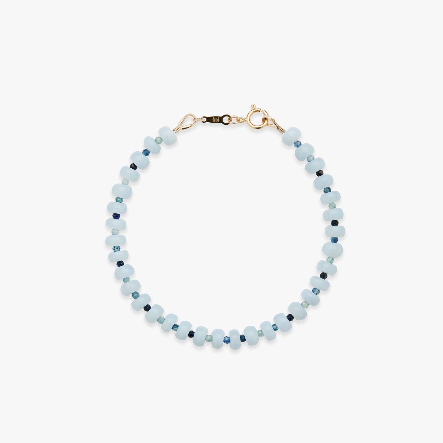 Beaded bracelet with gold clasp on a white background
