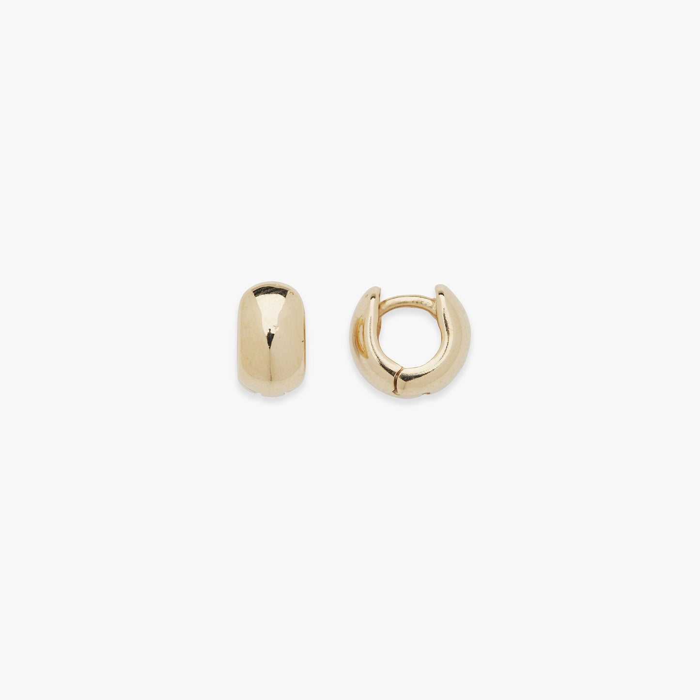 Gold chubby hoop earrings on a white background