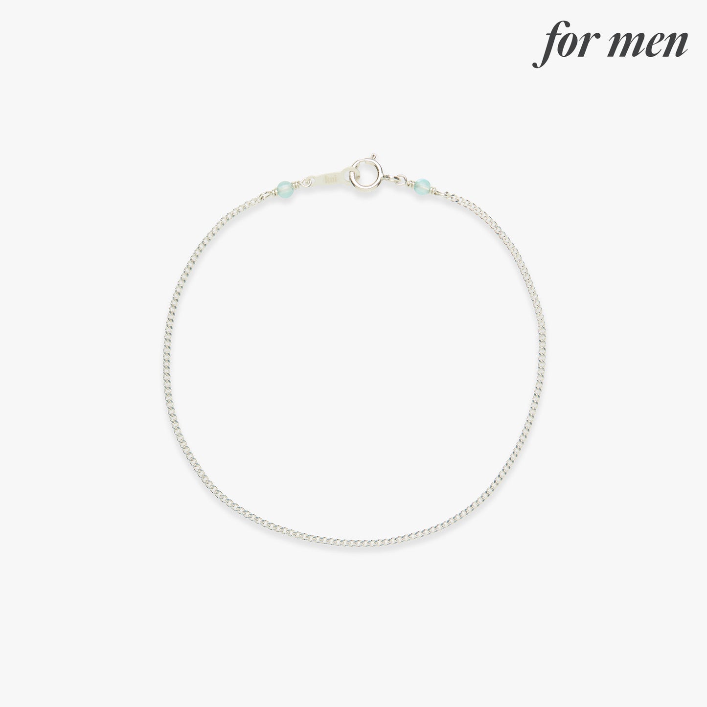 Silver chain bracelet on a white background with 'for men' text.