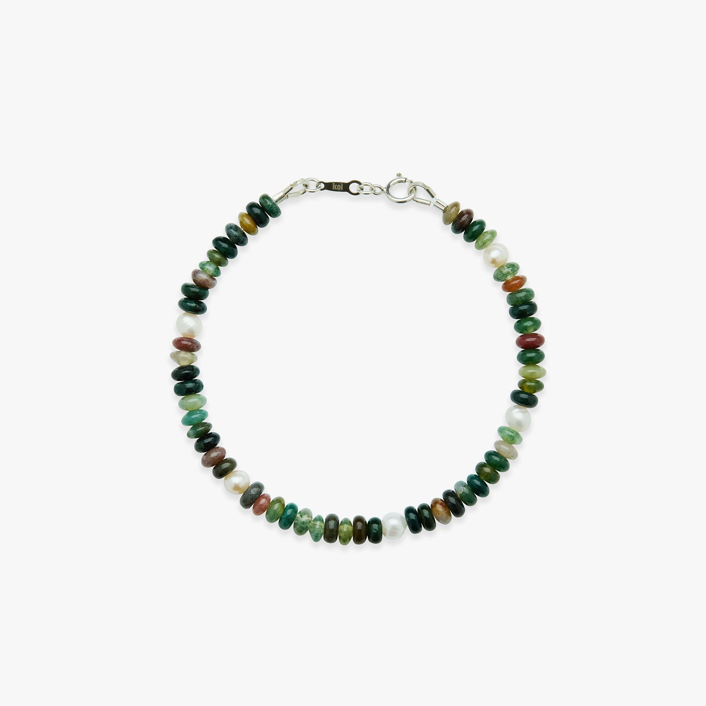Bracelet with multicolored beads on a white background