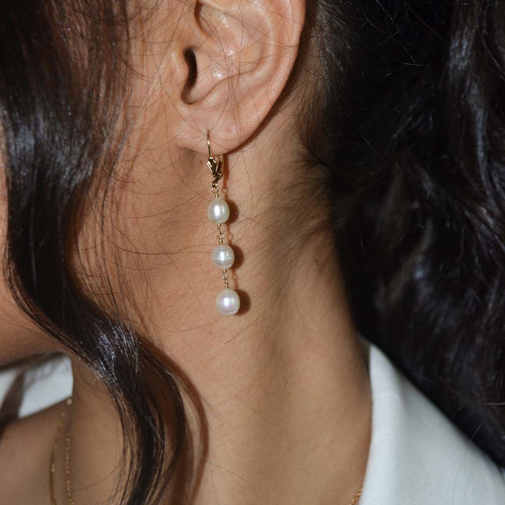 Triple pearl hook earring gold filled