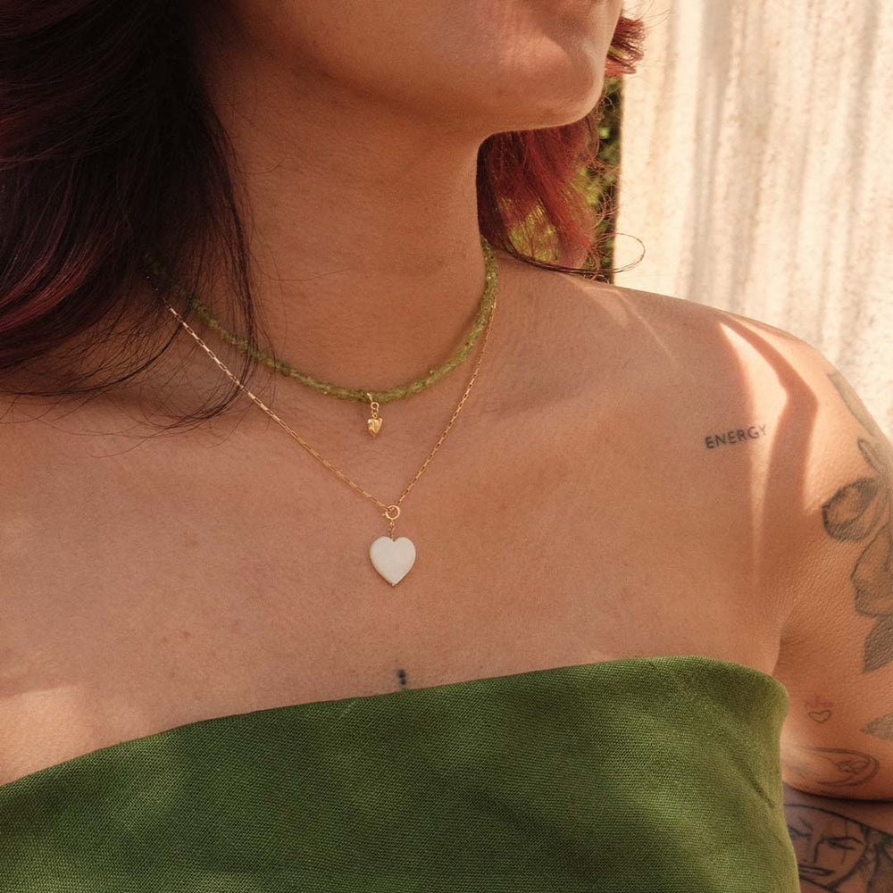 
                  
                    Peridot Puffy Heart necklace gold filled
                  
                