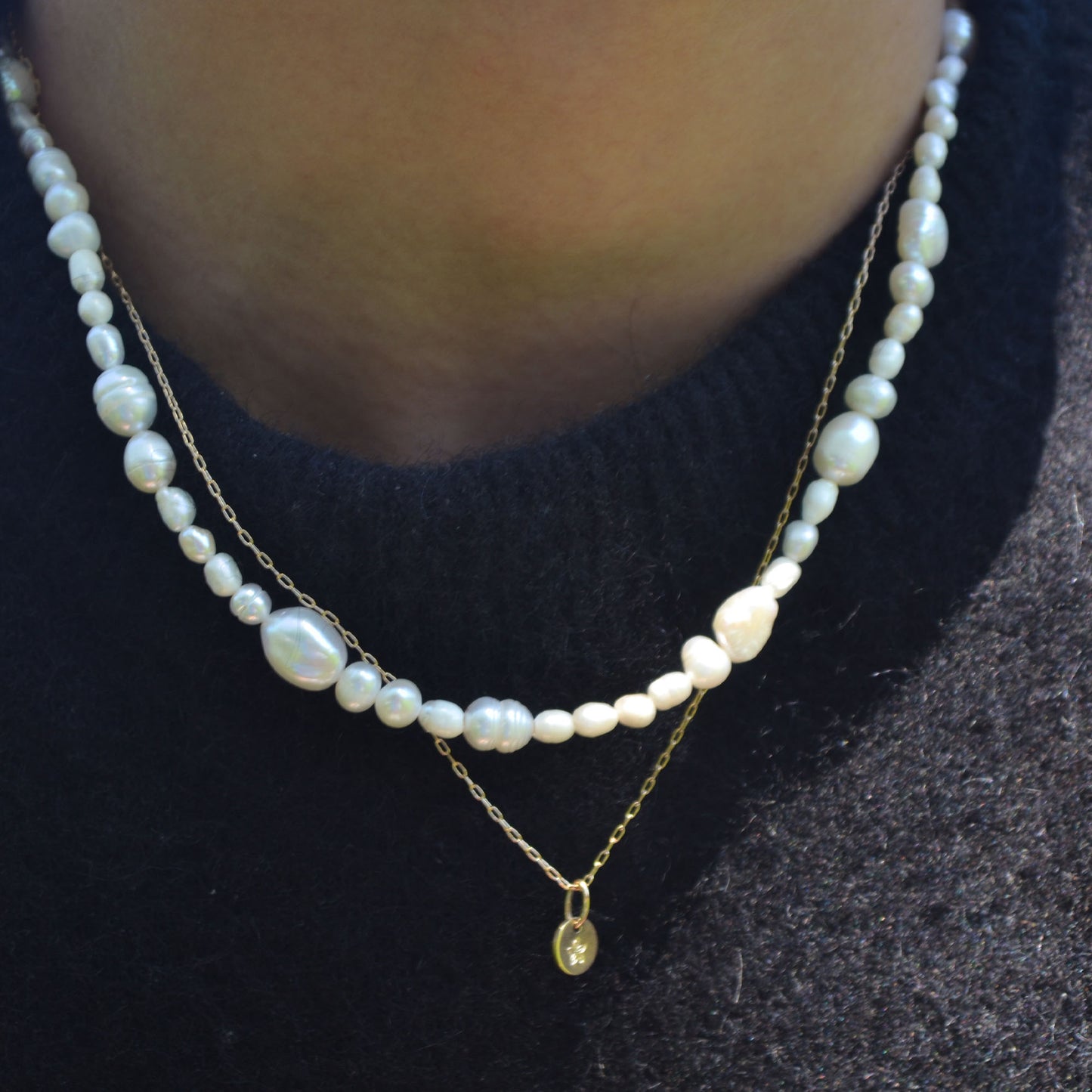 Stitch pearl necklace gold filled for men
