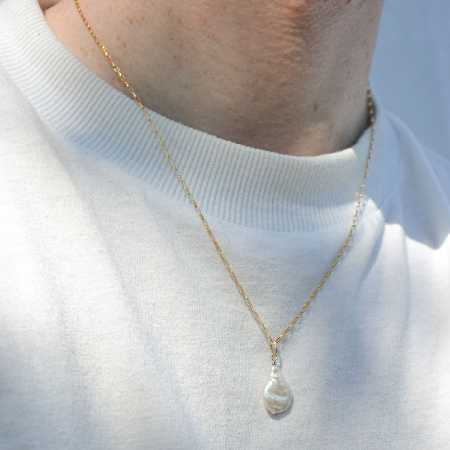 Baroque pearl charm necklace gold filled for men