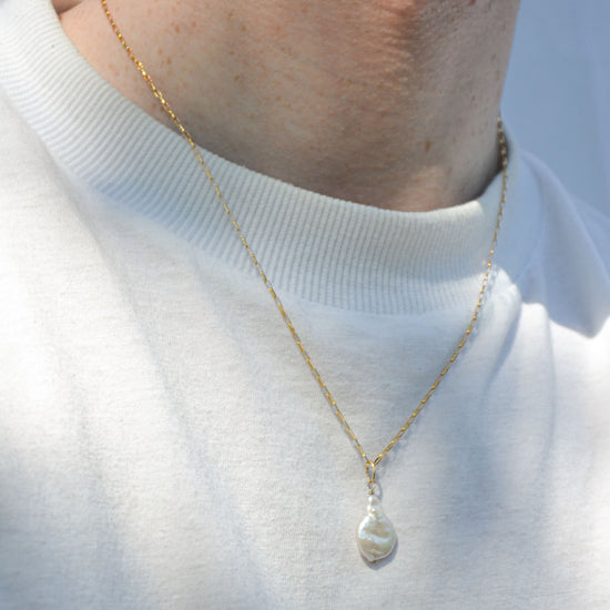 Baroque pearl charm necklace gold filled for men