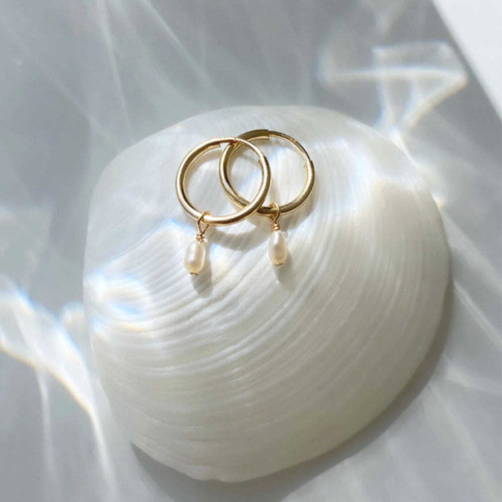 Freshwater pearl charm earring gold filled