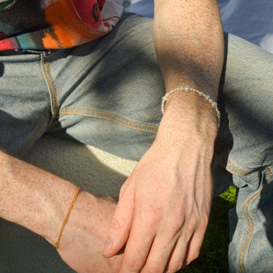 Stitch pearl bracelet gold filled for men
