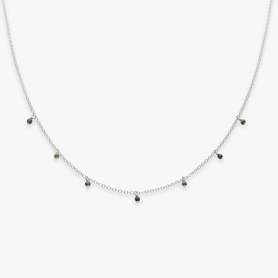 Halfway dangle Smooth Pebble gemstone necklace silver