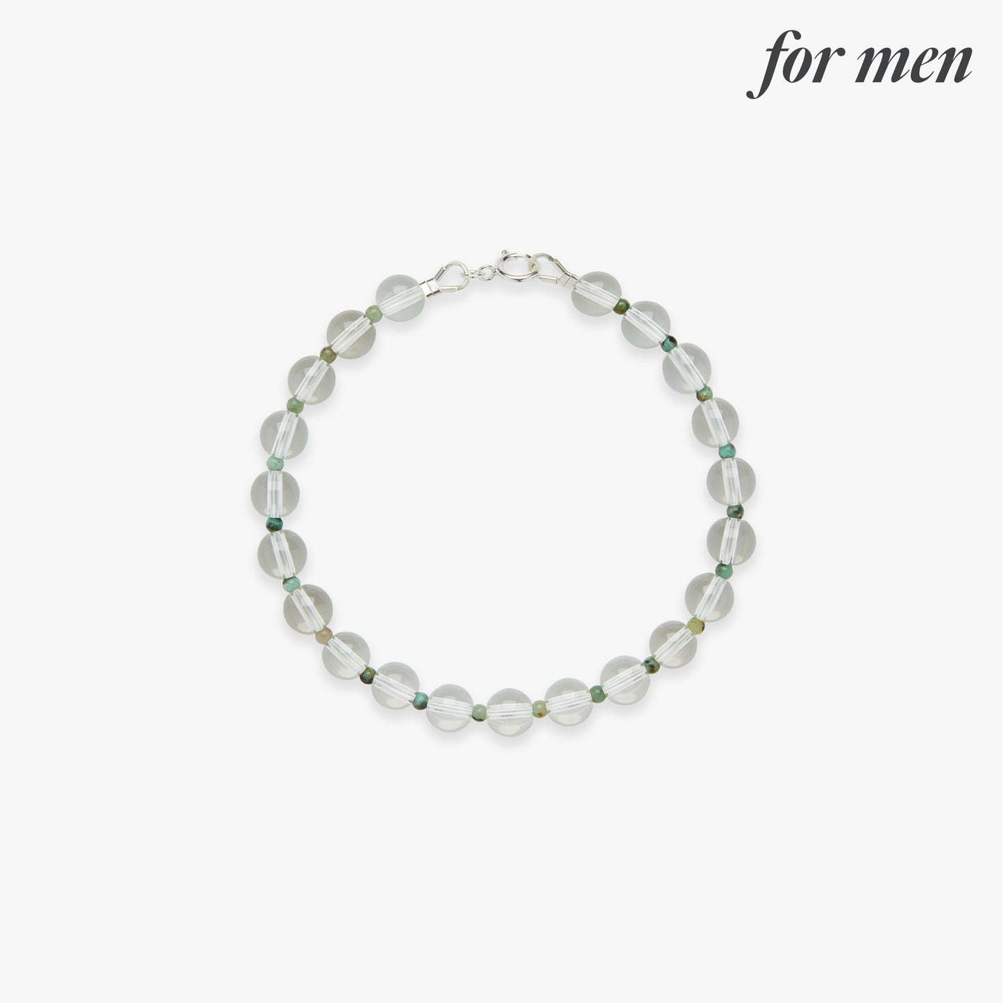 Iced matcha gemstone bracelet silver for men
