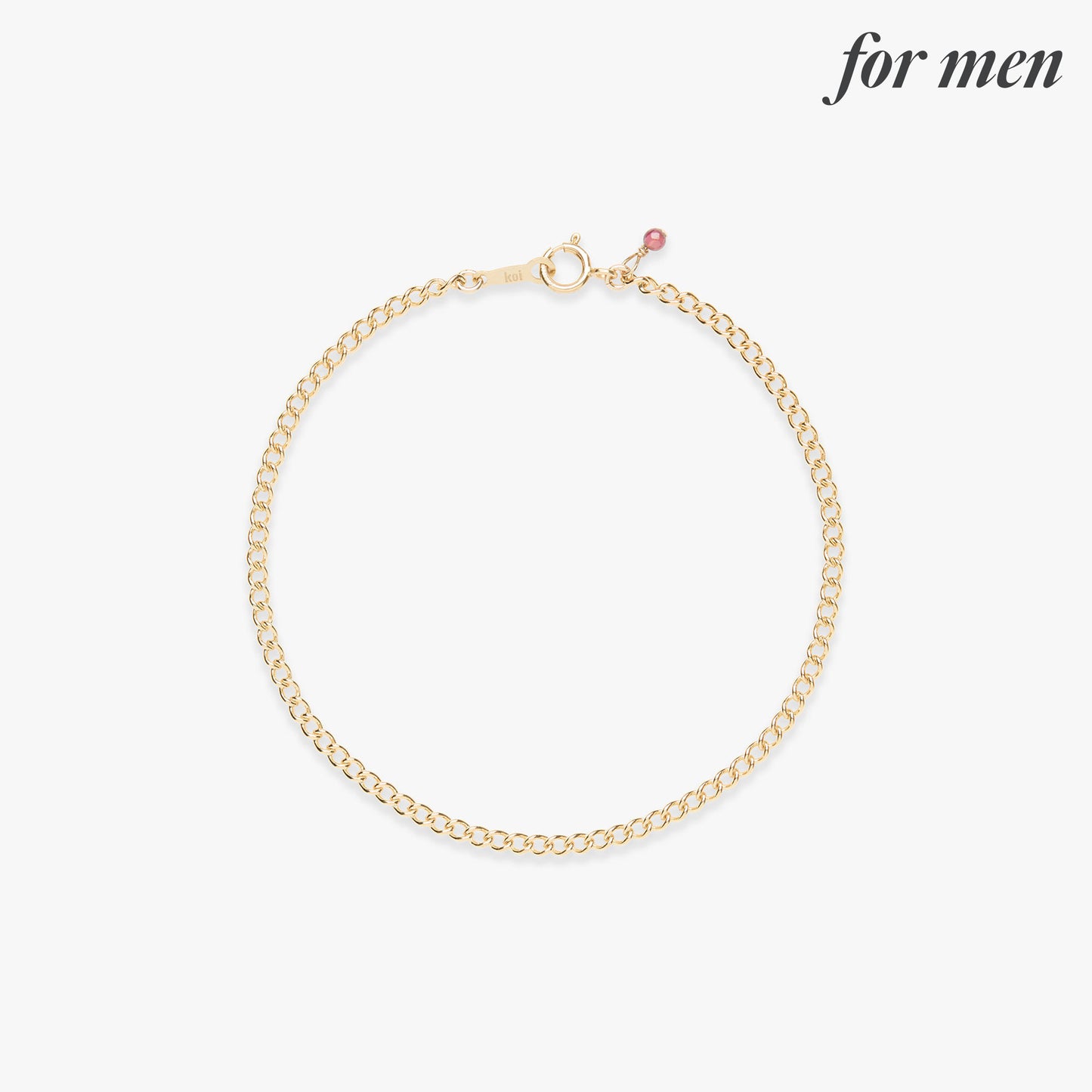 Gold chain necklace on a white background with 'for men' text.