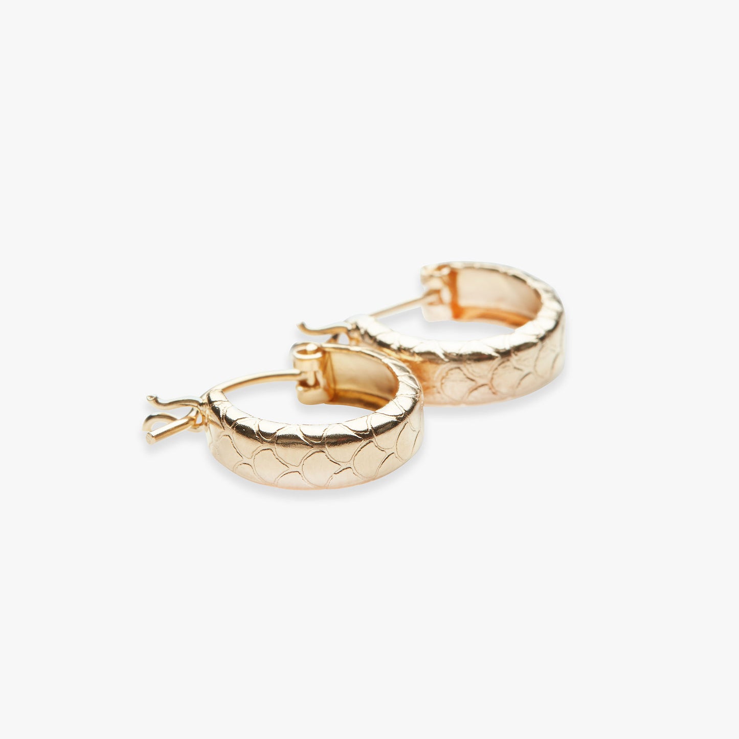 Pair of gold hoop earrings on a white background