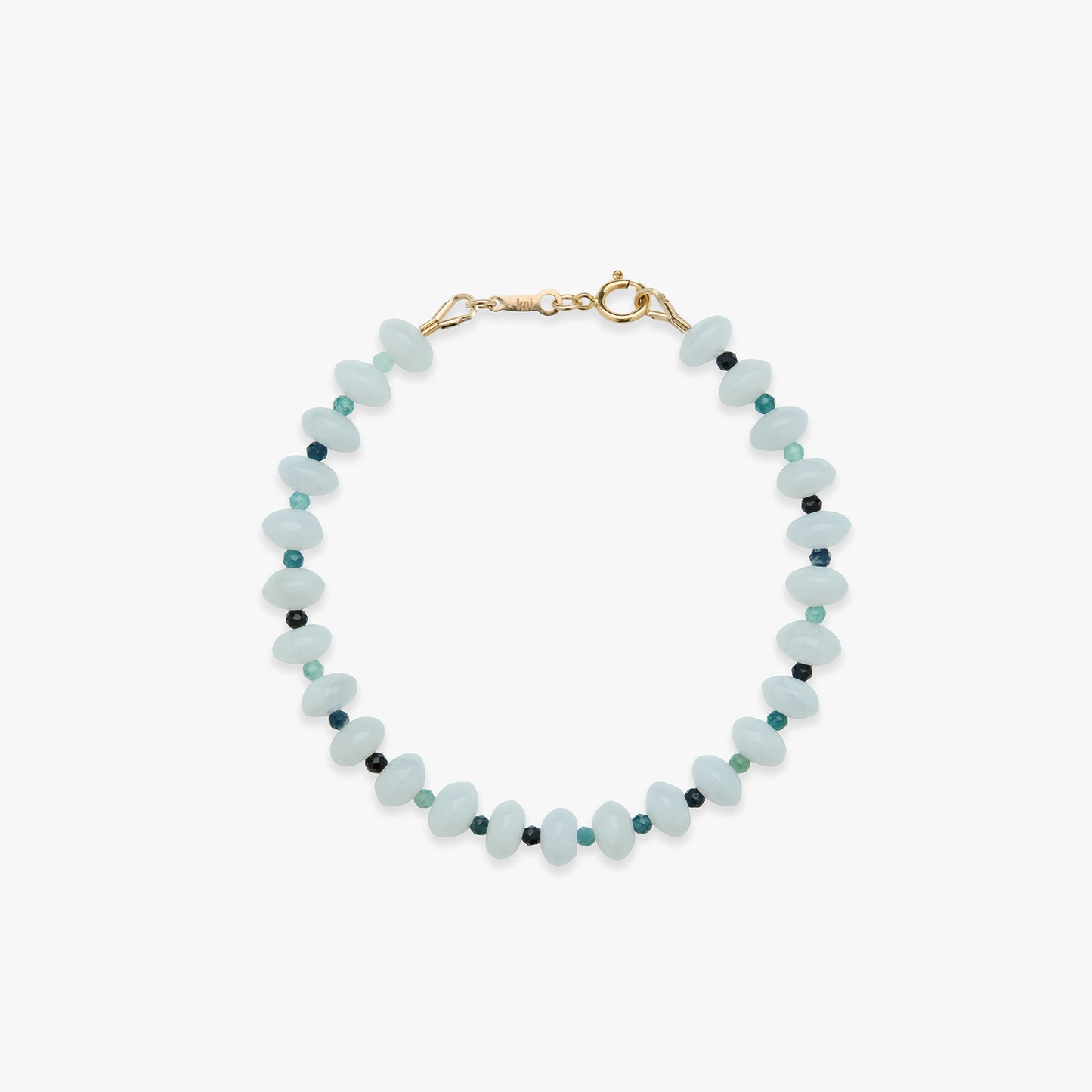 Beaded bracelet with a gold clasp on a white background