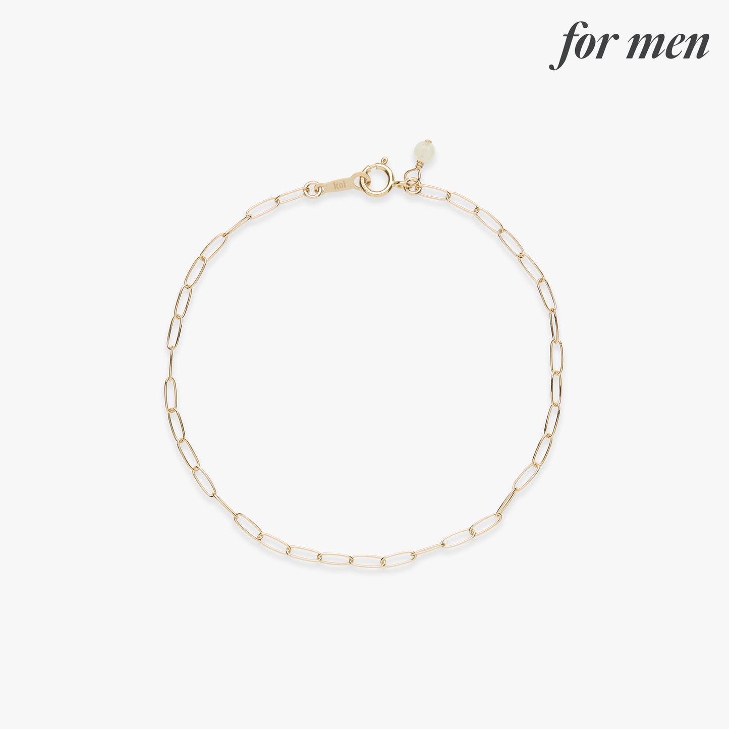 Gold chain bracelet on a white background with 'for men' text.