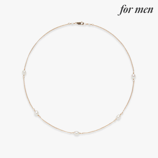 Pearl curb necklace gold filled for men