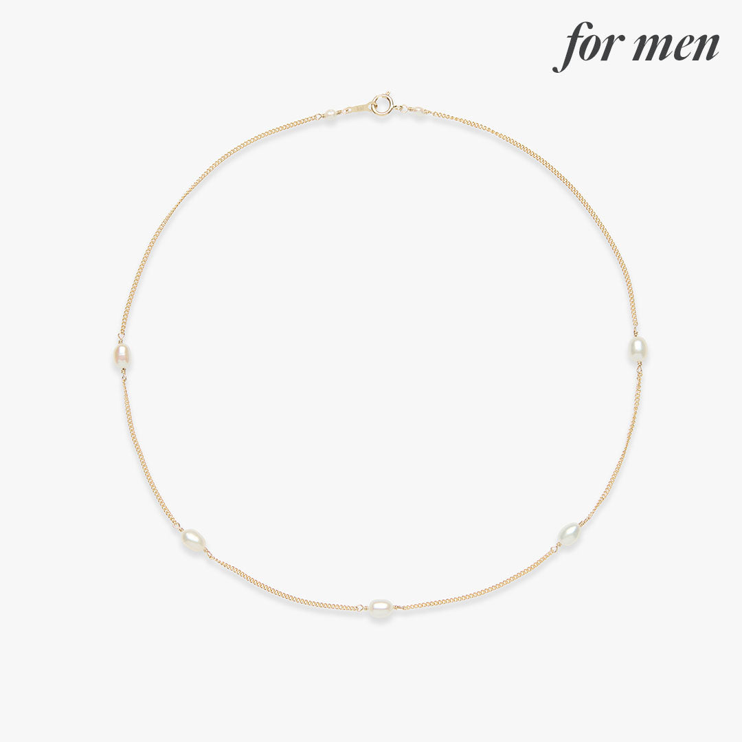 Pearl curb necklace gold filled for men