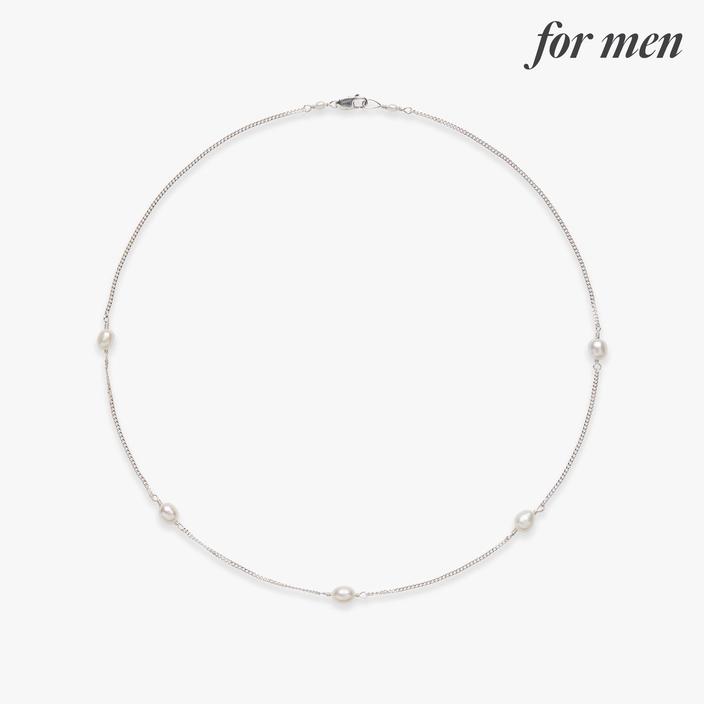 Pearl curb necklace silver for men