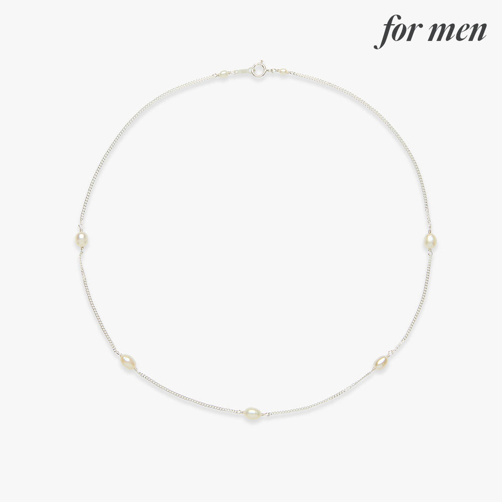 Pearl curb necklace silver for men