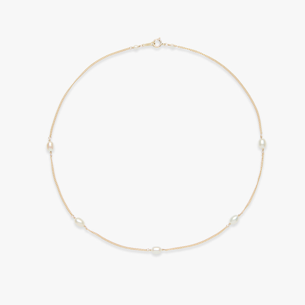 Pearl curb necklace gold filled