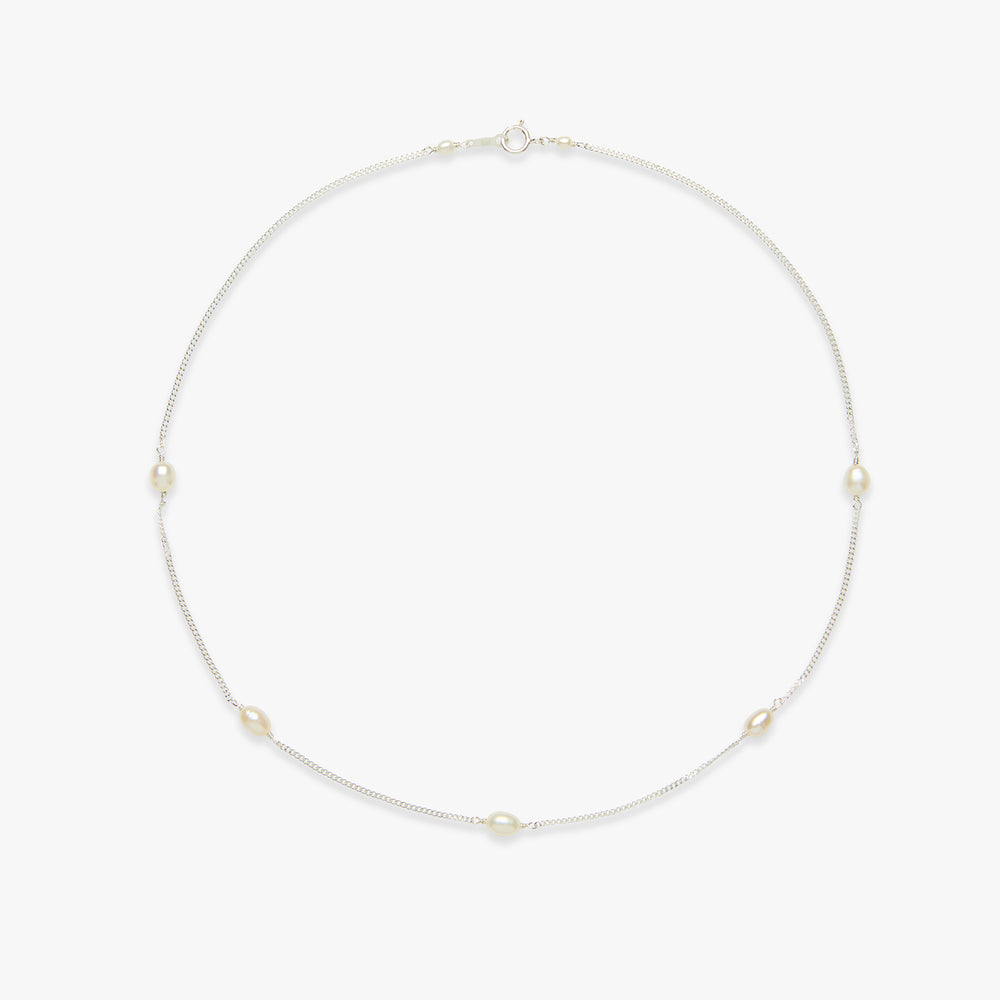 Pearl curb necklace silver