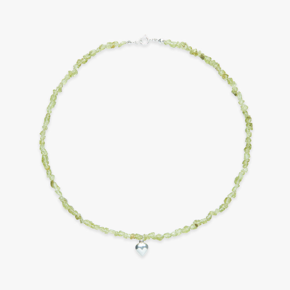 Peridot Puffy Heart ketting zilver