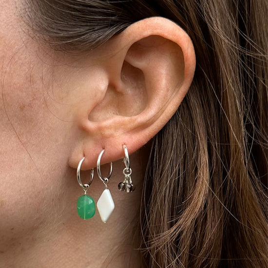 Cut Oval gemstone pendant earring silver