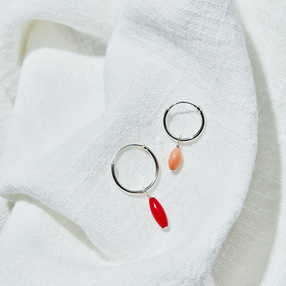 Oval Coral charm earring silver