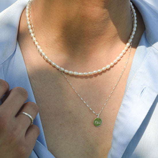 Rêve full medium pearl necklace silver for men