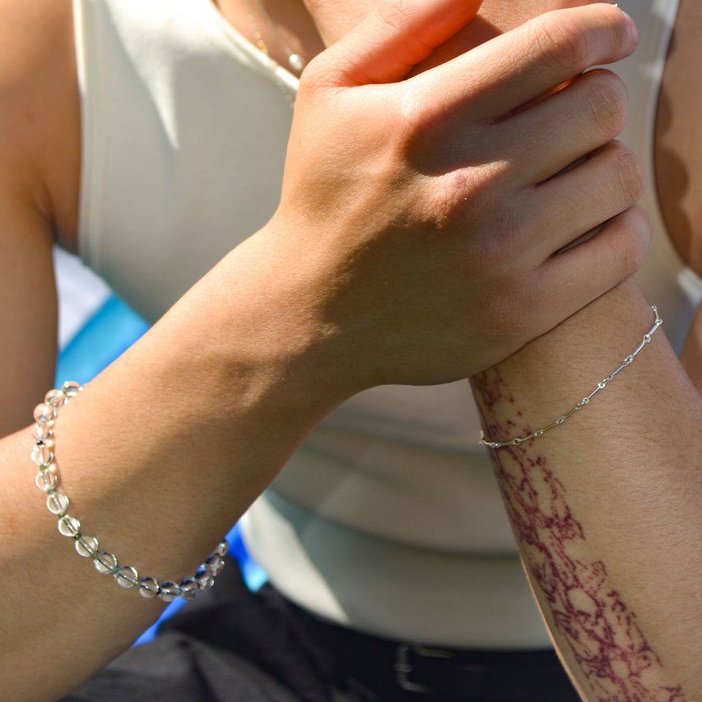 Iced matcha gemstone bracelet silver for men