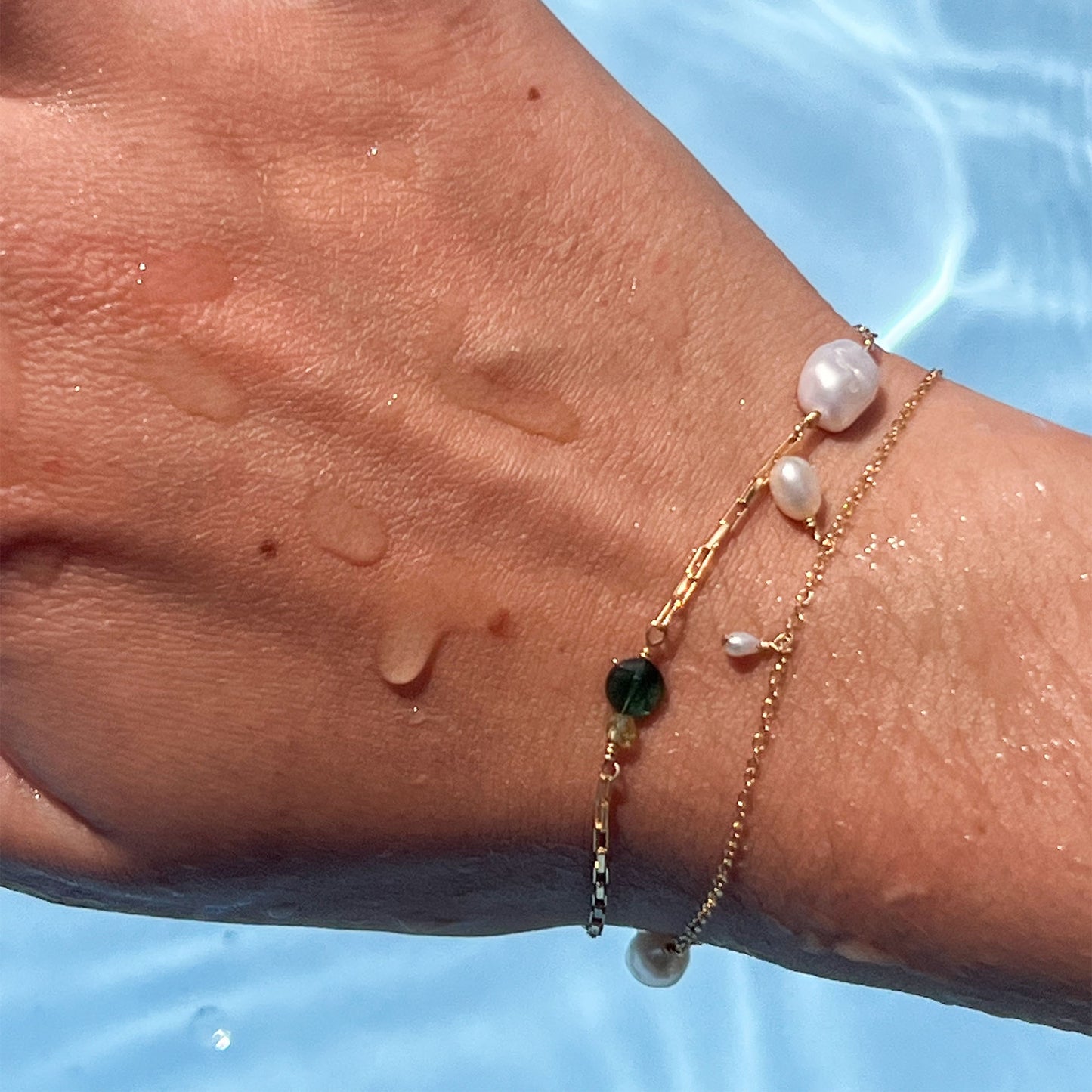 Gold filled handgemaakte armbandjes met parels en edelstenen