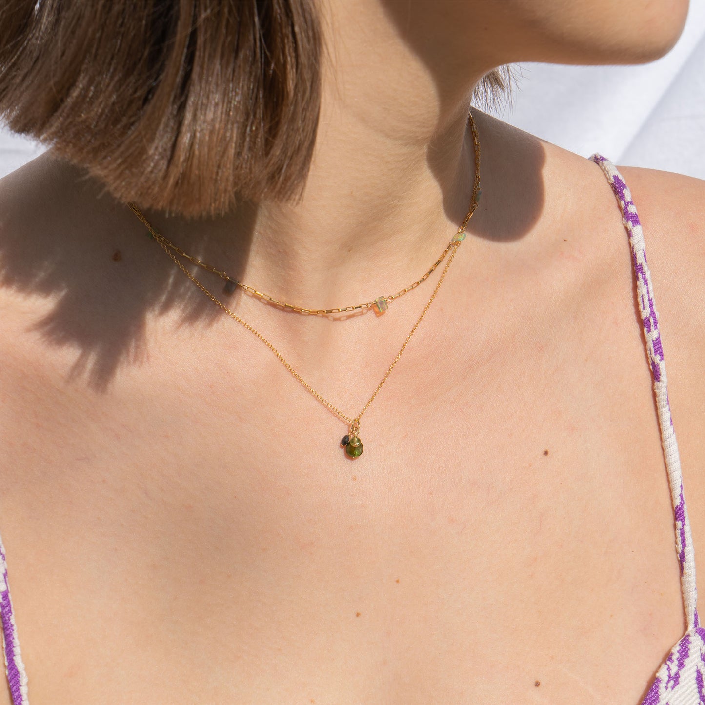 Tourmaline gradient charm necklace gold filled