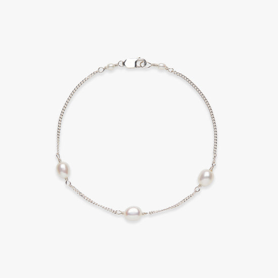 Pearl curb armband zilver