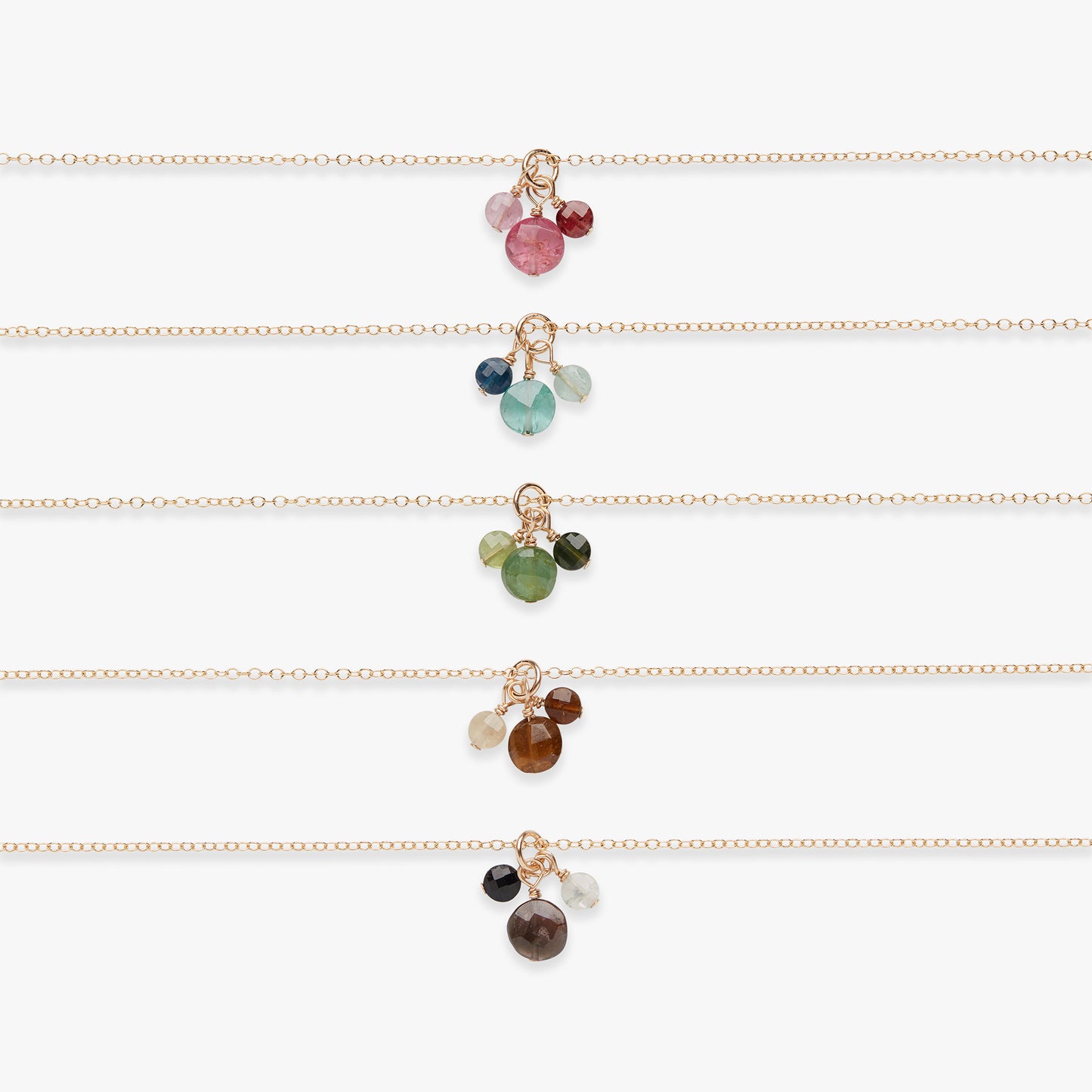 Tourmaline gradient charm necklace gold filled