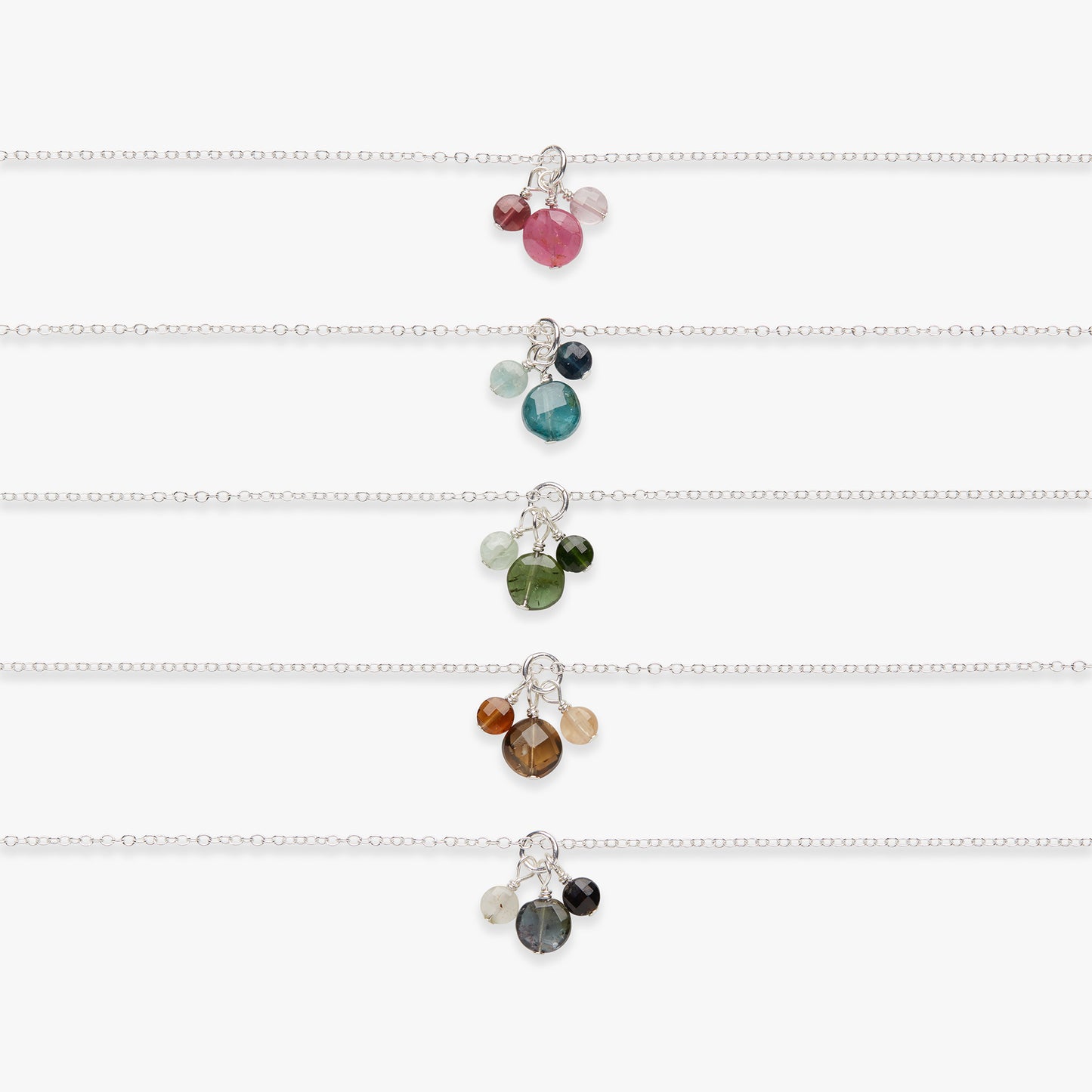 Tourmaline gradient charm necklace silver