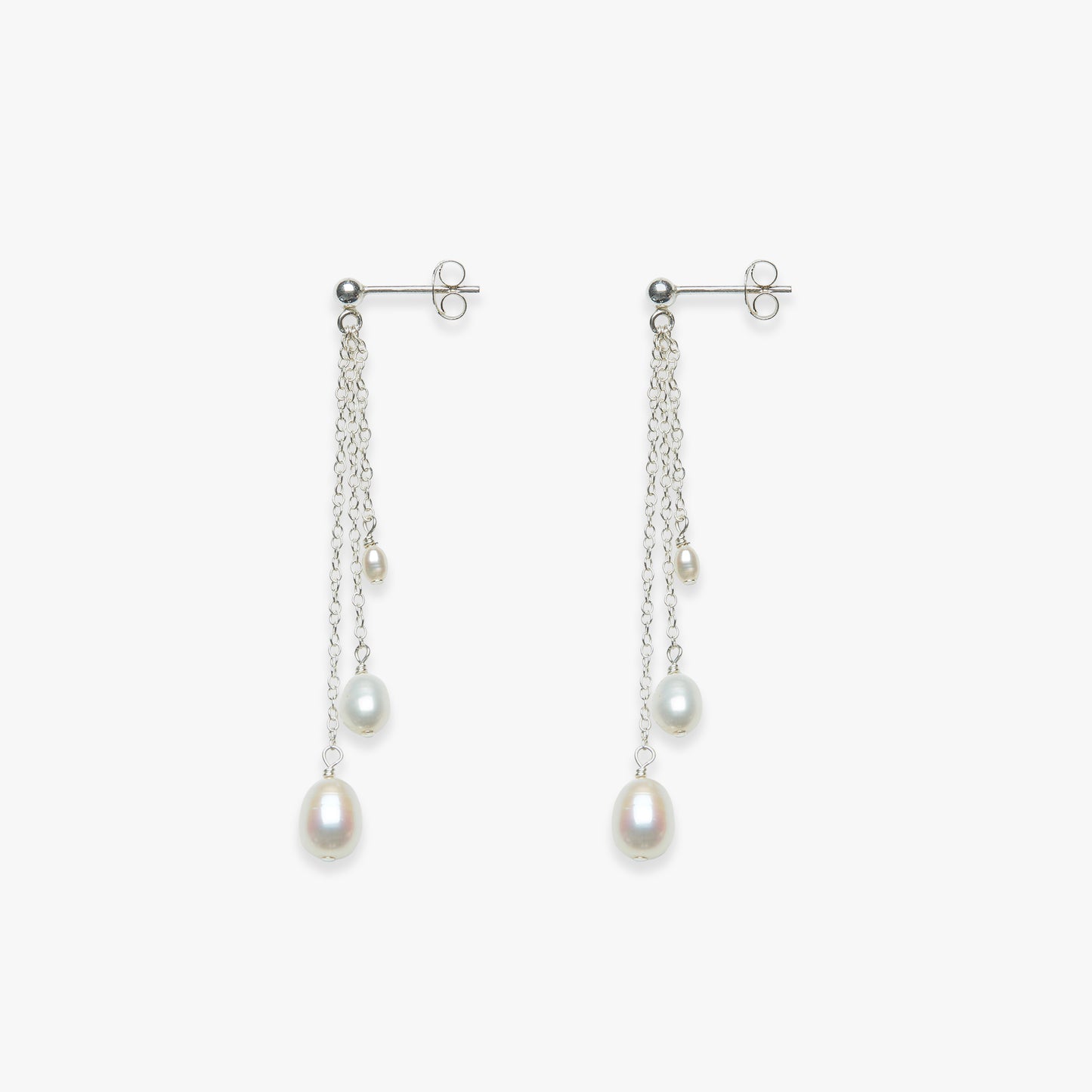 Dangle triple pearl stud zilver